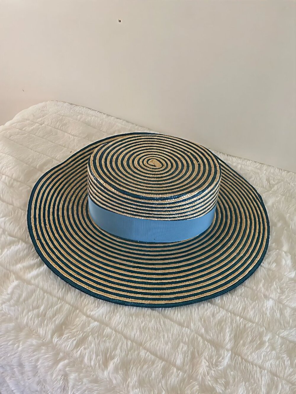 GUCCI Alvy Striped Beige and Light Blue Raffia Straw Hat - PRICE FIRM - Picture 5 of 16